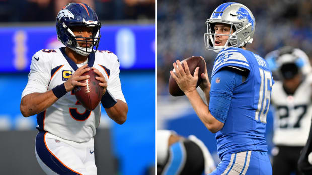 Denver Broncos quarterback Russell Wilson and Detroit Lions quarterback Jared Goff.